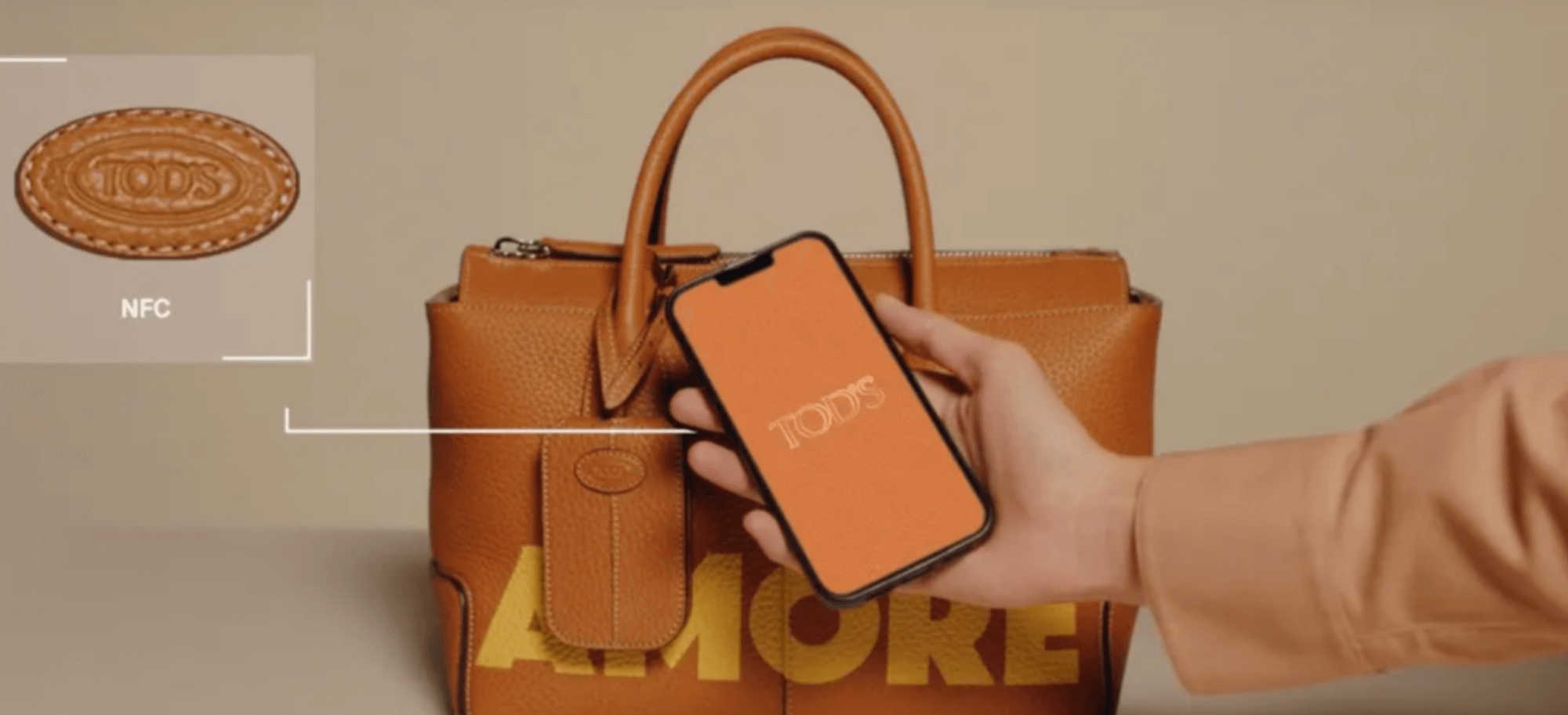 Scanning a Digital Product Passport via a NFC chip of a luxury leather bag